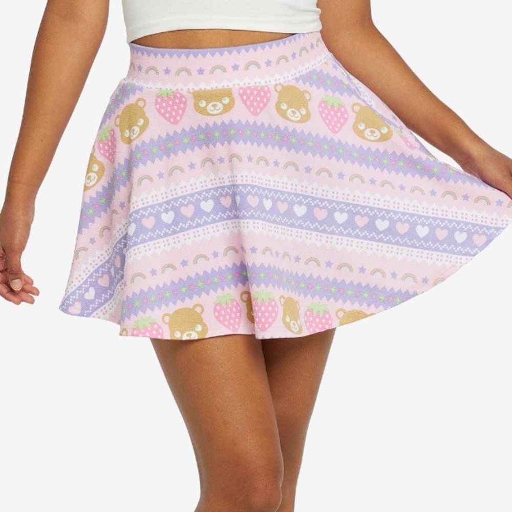 Hot Topic Pink‎ Kawaii Teddy Bear Fair Isle Skater Skirt